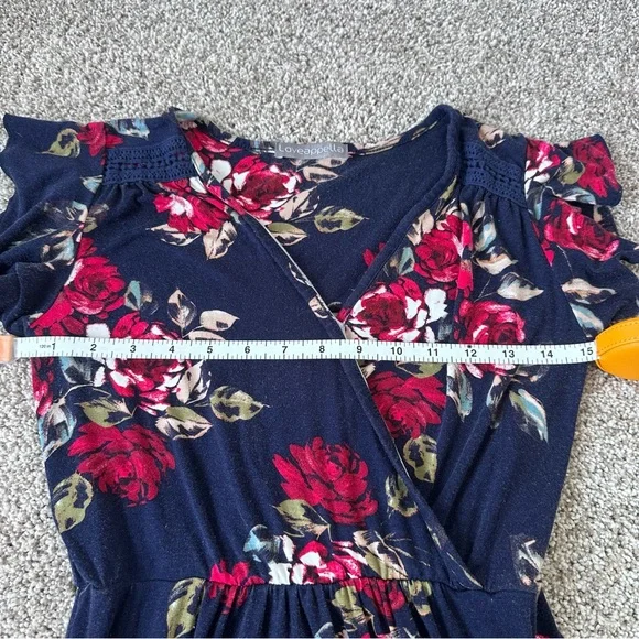 Loveappella Navy Floral Maxi Dress Size Small V Neck Boho Spring Summer - Picture 5 of 8